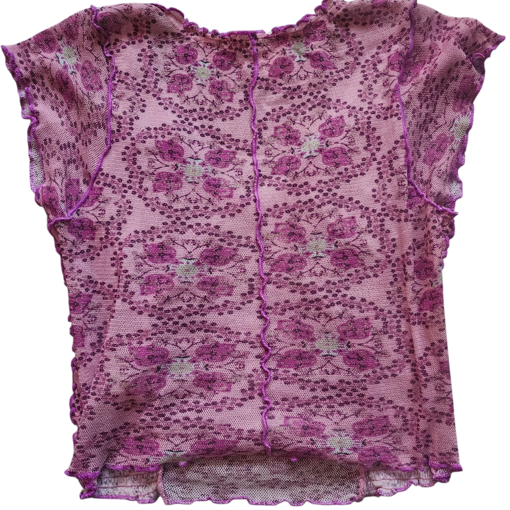 Free People Oh My Baby Tee Floral Lace Pink Purple Lettuce Trim Large NWT - Picture 3 of 6